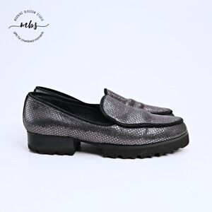 Donald Pliner Elen Metallic Platform Loafers Black Silver Women 7.5